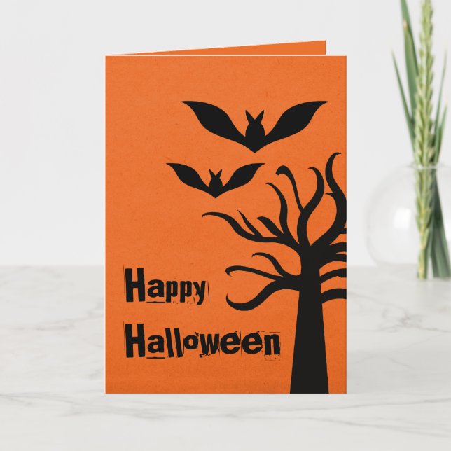 Eerie Fladdermöss Halloween Card, Orange Kort (Framsida)