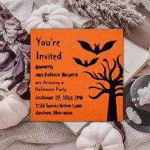 Eerie Fladdermöss Halloween Inbjudan, Orange