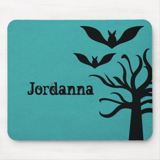 Eerie Fladdermöss Halloween Mousepad, Aqua Musmatta (Framsidan)