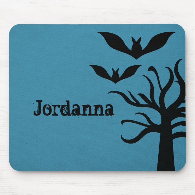 Eerie Fladdermöss Halloween Mousepad, Blue Musmatta (Framsidan)