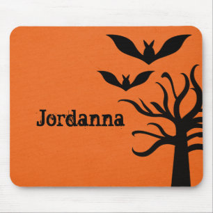 Eerie Fladdermöss Halloween Mousepad, Orange Musmatta