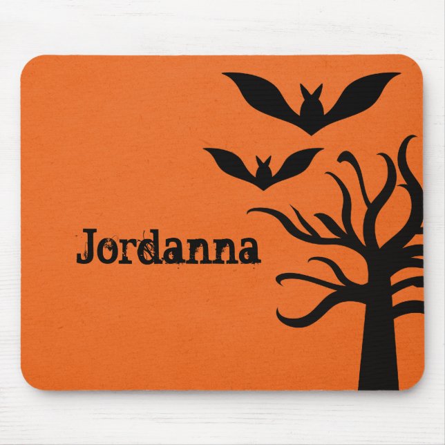 Eerie Fladdermöss Halloween Mousepad, Orange Musmatta (Framsidan)