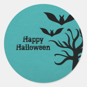 Eerie Fladdermöss Halloween Stickers, Aqua Runt Klistermärke