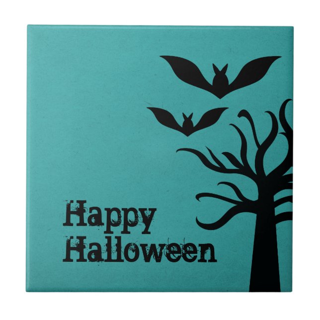 Eerie Fladdermöss Halloween Tile, Aqua Kakelplatta (Framsidan)