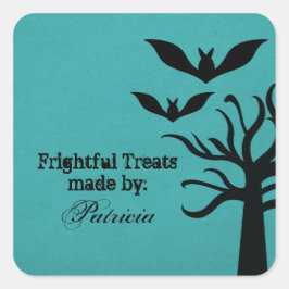 Eerie Fladdermöss Halloween Treat Stickers, Aqua Fyrkantigt Klistermärke