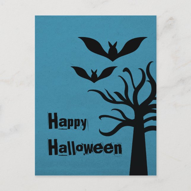 Eerie Fladdermöss Halloween vycard, Blue Vykort (Framsida)
