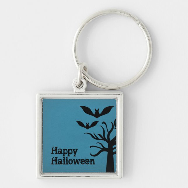 Eerie Fladdermöss Premium Keychain, Blue Fyrkantig Silverfärgad Nyckelring (Framsidan)