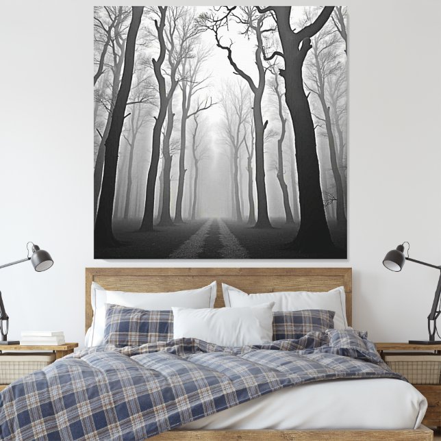 Eerie Foggy Forest Path Art Canvastryck (Insitu (sovrum))