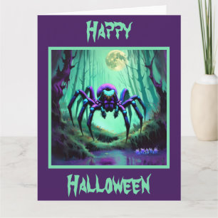 Eerie Giant Lila Spider i en skogart Kort