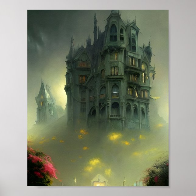Eerie Gothic Mansion Digital Art Poster (Framsidan)
