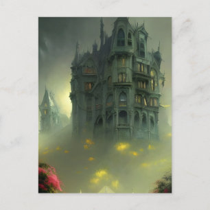 Eerie Gothic Mansion Digital Art Vykort