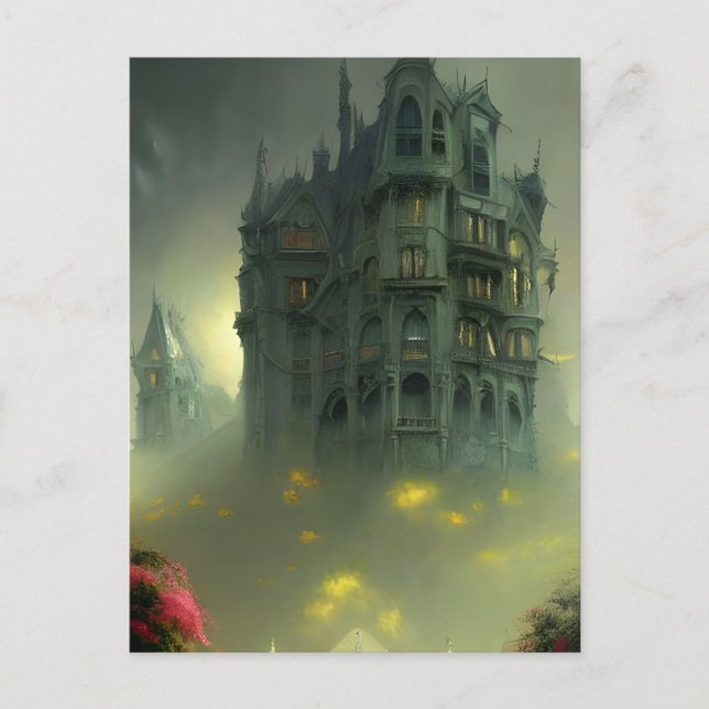 Eerie Gothic Mansion Digital Art Vykort (Framsida)