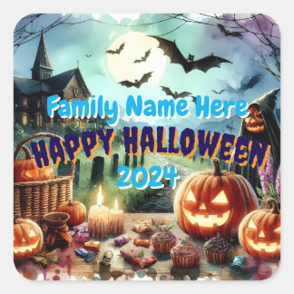Eerie Halloween Night Watercolor Fyrkantigt Klistermärke