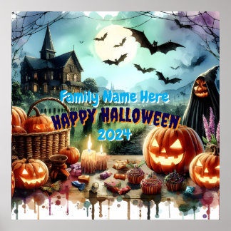 Eerie Halloween Night Watercolor Poster