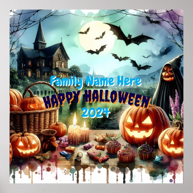 Eerie Halloween Night Watercolor Poster (Framsidan)