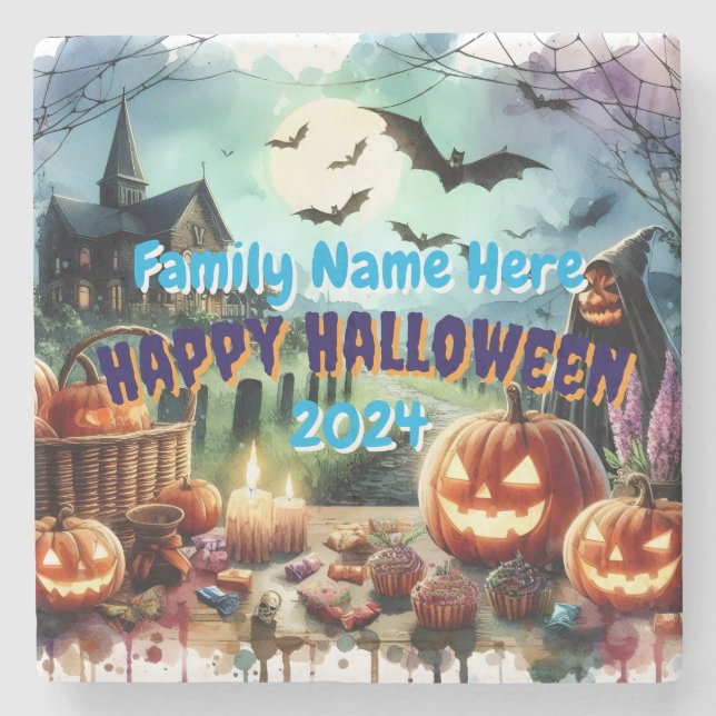 Eerie Halloween Night Watercolor Stenunderlägg (Framsidan)