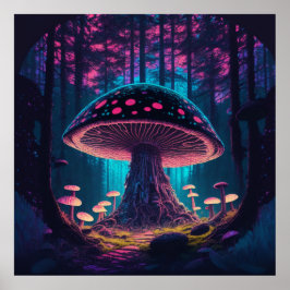 Eerie Magic Giant Toadstool i skog Poster