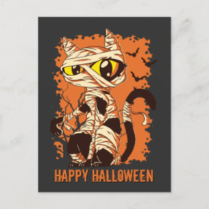 Eerie Mummy Cat Happy halloween Vykort