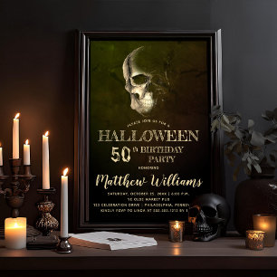 Eerie Night Skull Halloween 50 Födelsedagsfester i Inbjudningar
