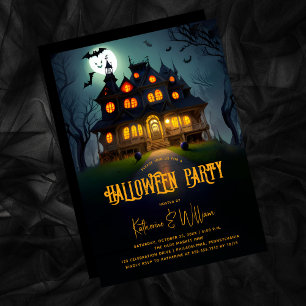 Eerie Night Spooky Haunted House Halloween fest Inbjudningar