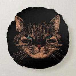 Eerie Ögon Cat Petrifying Purrs Halloween Cat Rund Kudde