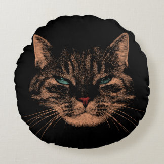 Eerie Ögon Cat Petrifying Purrs Halloween Cat Rund Kudde