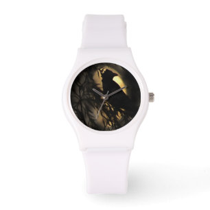 Eerie Raven Silhouette mot en växande Måne Armbandsur