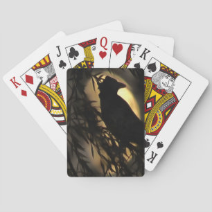 Eerie Raven Silhouette mot en växande Måne Casinokort