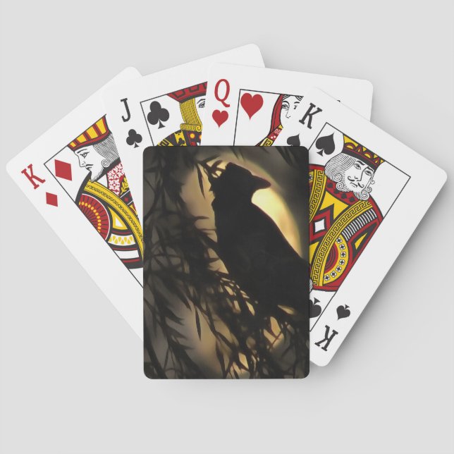 Eerie Raven Silhouette mot en växande Måne Casinokort (Baksidan)