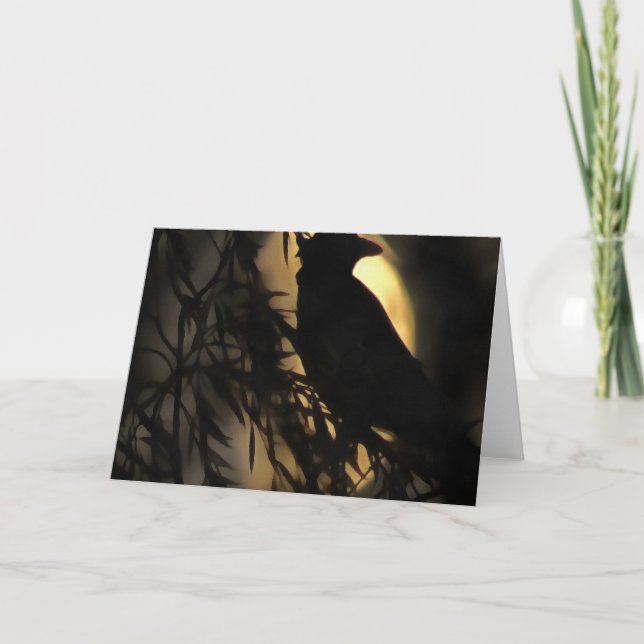 Eerie Raven Silhouette mot en växande Måne Kort (Framsida)
