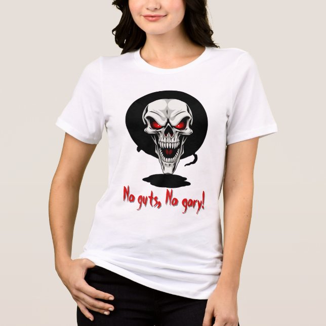 Eerie Red-Eyed Skull Illustration - Mörk Gothic T Shirt (Framsida)