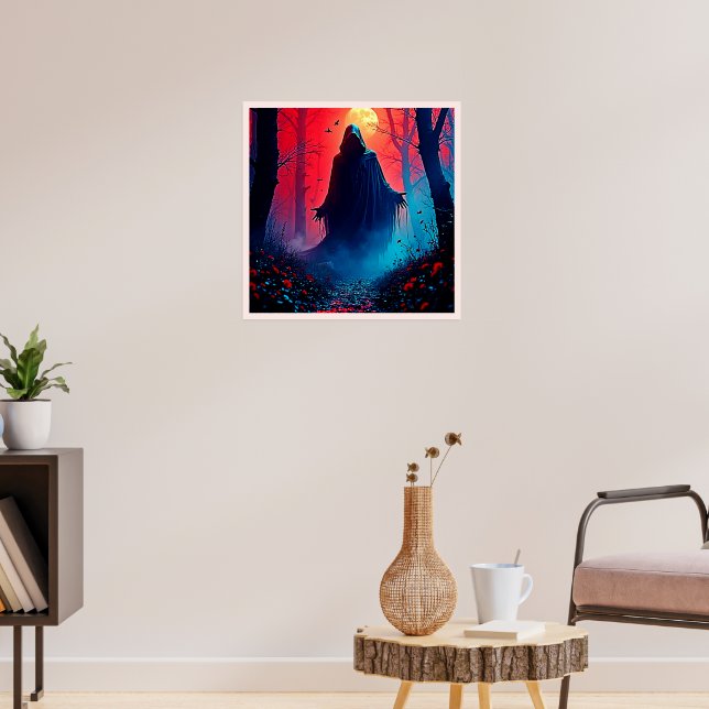Eerie Shadow in Crimson Skogen Design Poster (Vardagsrum 3)
