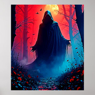 Eerie Shadow in Crimson Skogen Design Poster