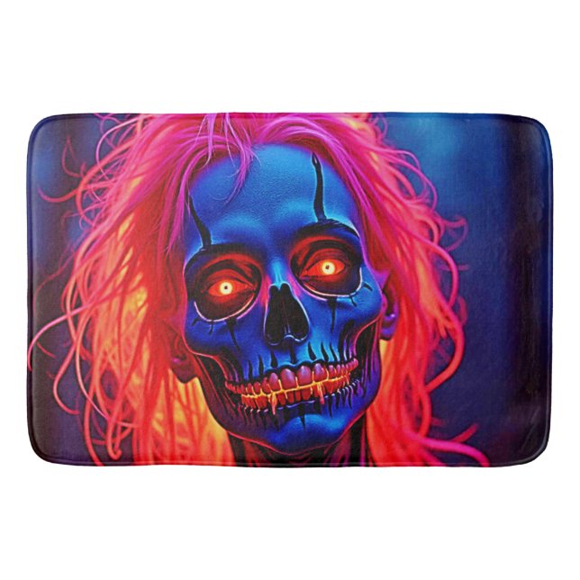 Eerie Skeleton med Rosa Hair Design Badrumsmatta (Framsidan)