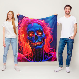 Eerie Skeleton med Rosa Hair Design Fleecefilt