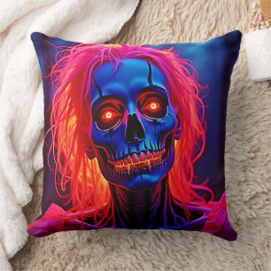 Eerie Skeleton med Rosa Hair Design Kudde