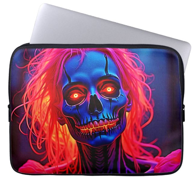 Eerie Skeleton med Rosa Hair Design Laptop Fodral (Framsidan)