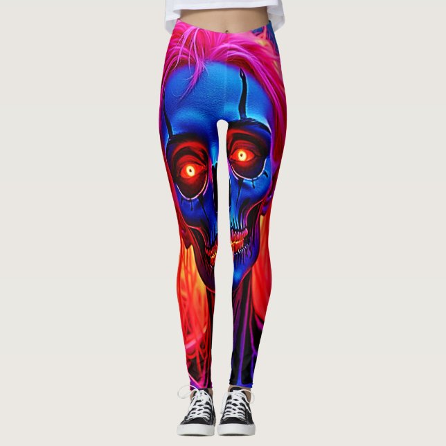 Eerie Skeleton med Rosa Hair Design Leggings (Framsida)