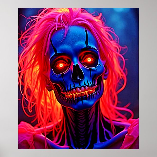 Eerie Skeleton med Rosa Hair Design Poster (Framsidan)