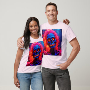 Eerie Skeleton med Rosa Hair Design T Shirt