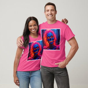 Eerie Skeleton med Rosa Hair Design T Shirt