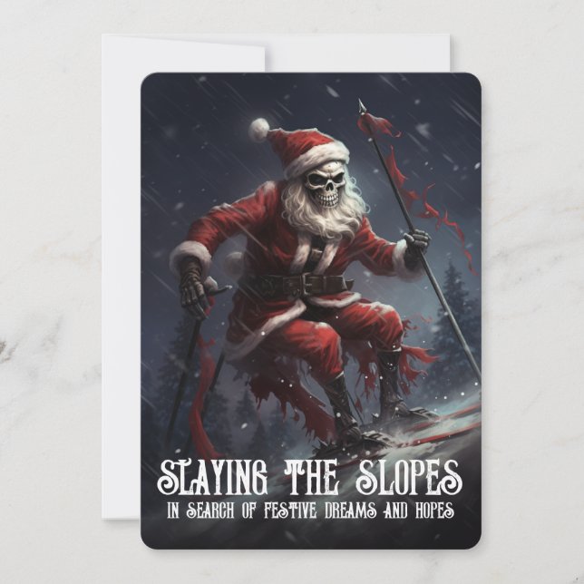 Eerie Skeleton Santa Ski Goth Macabre jul Julkort (Framsida)