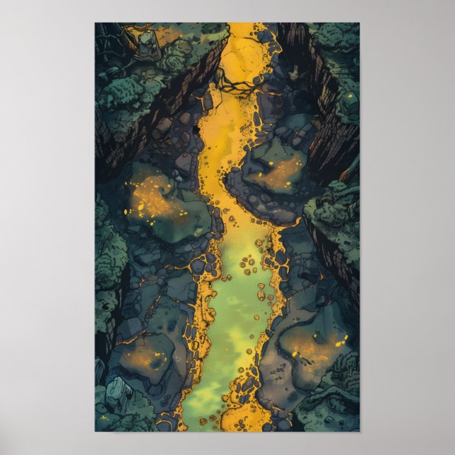 Eerie top-down View of Smoke-Filled Sulfur Cave Po Poster (Framsidan)