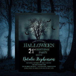 Eerie Träd Fladdermöss Halloween 21:a födelsedagen Inbjudningar