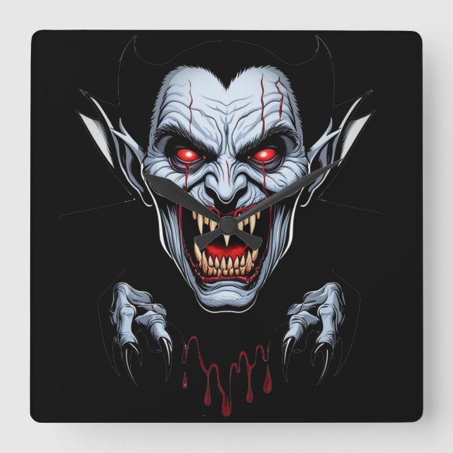 Eerie Vampire Ansikte Wall Clock Fyrkantig Klocka (Framsida)
