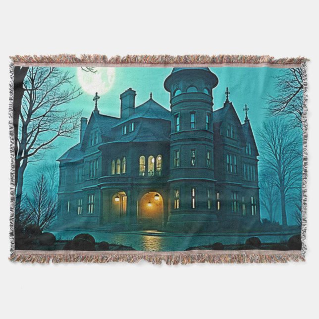Eerie Victorian Mansion Moonlight Filt (Framsidan)
