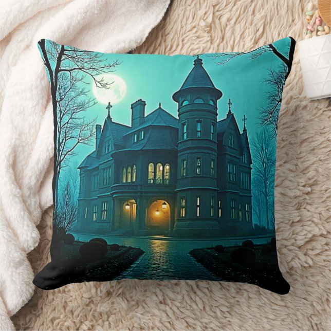 Eerie Victorian Mansion Moonlight Kudde (Filt)