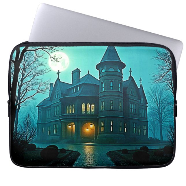 Eerie Victorian Mansion Moonlight Laptop Fodral (Framsidan)