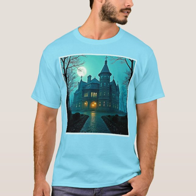 Eerie Victorian Mansion Moonlight T Shirt (Framsida)