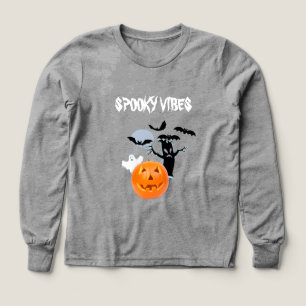 Eerie White Ghost med Gothic Lettering Halloween T Shirt